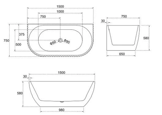 Lamont Back To Wall Fluted Bathtub 1500/1700mm 7 Lamont Back To Wall Fluted Bathtub 1500/1700mm - Image 7