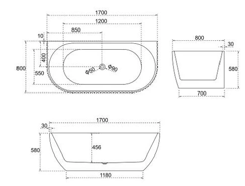 Lamont Back To Wall Fluted Bathtub 1500/1700mm 8 Lamont Back To Wall Fluted Bathtub 1500/1700mm - Image 8