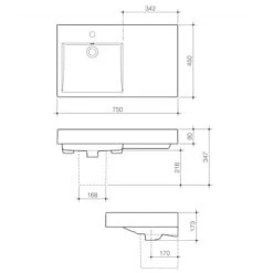 LIANO NEXUS Wall Basin 750mm Right Hand Shelf | CAROMA -HERA BATHWARE liano nexus wall basin 750mm right hand shelf caromaliano nexus 750 wall basin rhs one tap holebasincaroma 571502