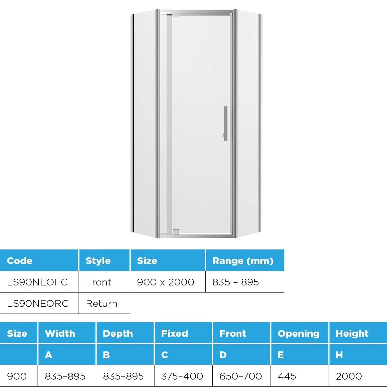 Louve Neo Angle Diamond Pivot Shower Screen | Oceano 4 Louve Neo Angle Diamond Pivot Shower Screen | Oceano - Image 4