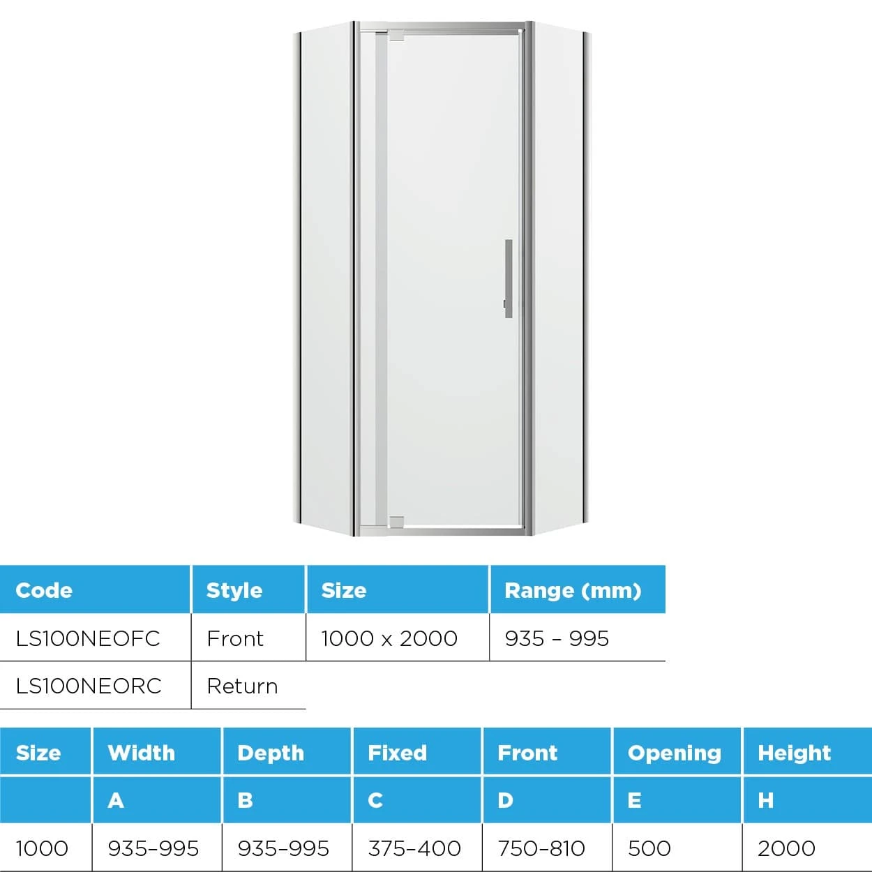 Louve Neo Angle Diamond Pivot Shower Screen | Oceano 3 Louve Neo Angle Diamond Pivot Shower Screen | Oceano - Image 3