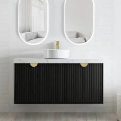 Marlo 600-1500mm Satin Black Wall Hung Vanity -HERA BATHWARE marlo 1200mm satin black wall hung vanitychromevanitiesotti 725068