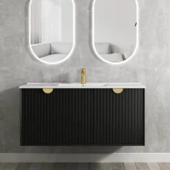 Marlo 600-1500mm Satin Black Wall Hung Vanity -HERA BATHWARE marlo 1200mm satin black wall hung vanitychromevanitiesotti 947423