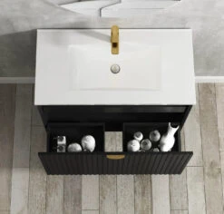 Marlo 600-1500mm Satin Black Wall Hung Vanity -HERA BATHWARE marlo 600 1500mm satin black wall hung vanityceramic top600mmvanitiesotti 122076
