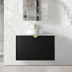 Marlo 600-1500mm Satin Black Wall Hung Vanity -HERA BATHWARE marlo 600 1500mm satin black wall hung vanitypure white flat stone top900mmvanitiesotti 927884