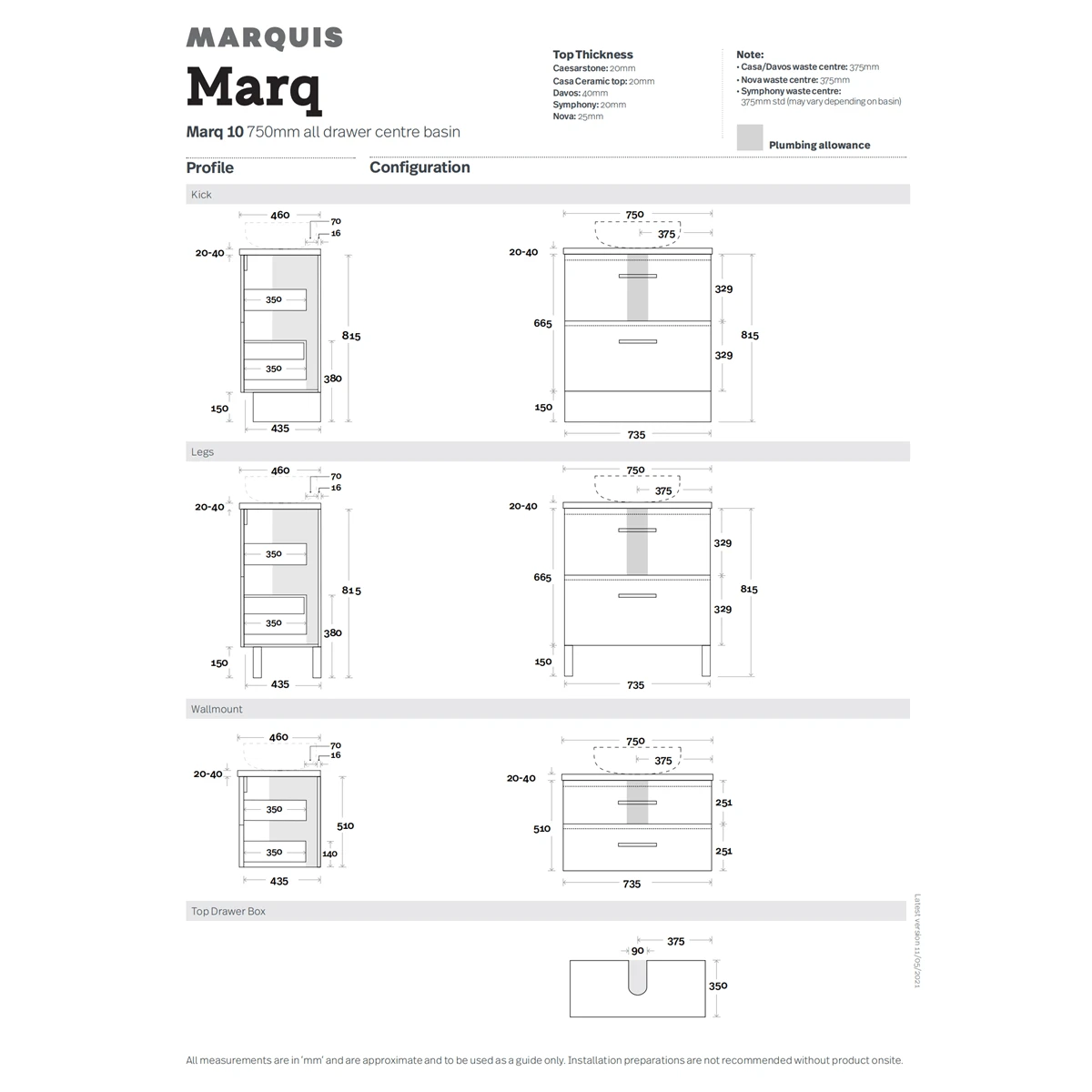 Marq Wall Hung Vanity 750mm - All Drawer Version 3 Marq Wall Hung Vanity 750mm - All Drawer Version - Image 3