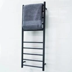 Matte Black Heated Round Ladder Towel Rails (240V) -HERA BATHWARE matte black heated round ladder towel rails 240vmatte black430w1100hmm 10 barsheated towel railradiant 671039