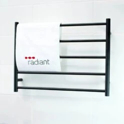 Matte Black Heated Round Ladder Towel Rails (240V) -HERA BATHWARE matte black heated round ladder towel rails 240vmatte black750w550hmm 5 barsheated towel railradiant 120072