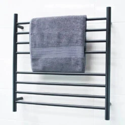 Matte Black Heated Round Ladder Towel Rails (240V) -HERA BATHWARE matte black heated round ladder towel rails 240vmatte black750w750hmm 8 barsheated towel railradiant 938822