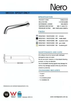 MECCA Basin Or Bath Spout Only 120-260mm -HERA BATHWARE mecca basin or bath spout only 120 260mm120mmbrushed goldbath spoutnero tapware 207924