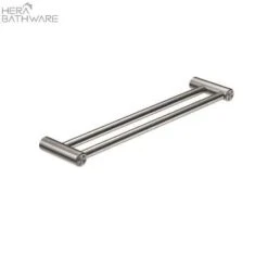 MECCA CARE 25MM GRAB DOUBLE TOWEL RAIL 600MM -HERA BATHWARE mecca care 25mm grab double towel rail 600mmbrushed nickelgrab double railnero tapware 736477