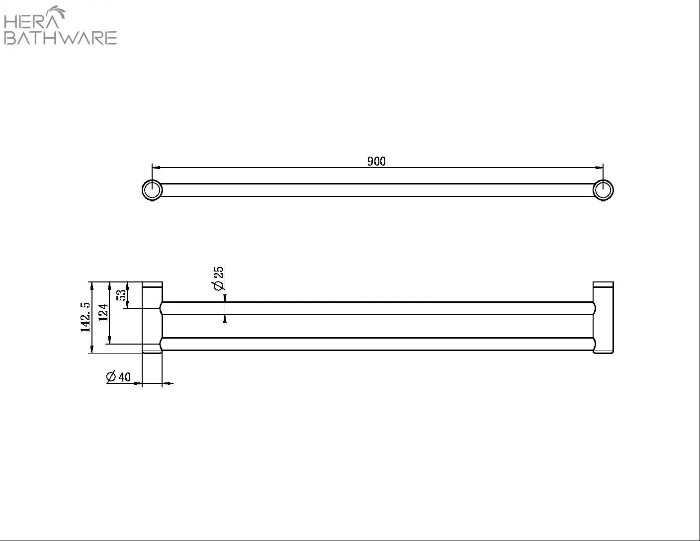 MECCA CARE 25MM GRAB DOUBLE TOWEL RAIL 900MM 2 MECCA CARE 25MM GRAB DOUBLE TOWEL RAIL 900MM - Image 2