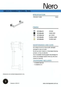 MECCA Hand Towel Rail -HERA BATHWARE mecca hand towel railmatte whitehand towel railnero tapware 648397