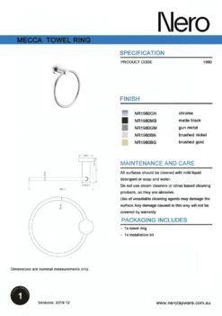 MECCA Hand Towel Ring 13 MECCA Hand Towel Ring -HERA BATHWARE mecca hand towel ringmatte whitehand towel railnero tapware 766092