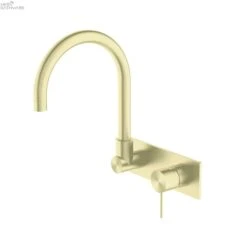 MECCA Wall Basin Mixer Swivel Spout - Handle Down -HERA BATHWARE mecca wall basin mixer swivel spout handle downbrushed goldtapwarenero tapware 647115
