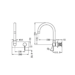 MECCA Wall Basin Mixer Swivel Spout - Handle Down -HERA BATHWARE mecca wall basin mixer swivel spout handle downbrushed nickeltapwarenero tapware 443277