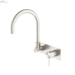 MECCA Wall Basin Mixer Swivel Spout - Handle Down -HERA BATHWARE mecca wall basin mixer swivel spout handle downbrushed nickeltapwarenero tapware 974161
