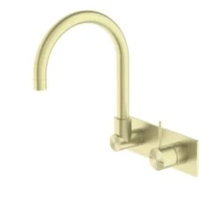 MECCA Wall Basin Mixer Swivel Spout - Handle Up -HERA BATHWARE mecca wall basin mixer swivel spout handle upbrushed goldwall basin mixernero tapware 603048