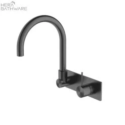 MECCA Wall Basin Mixer Swivel Spout - Handle Up -HERA BATHWARE mecca wall basin mixer swivel spout handle upgun metalwall basin mixernero tapware 309002