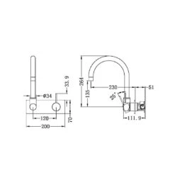 MECCA Wall Basin Mixer Swivel Spout - Handle Up -HERA BATHWARE mecca wall basin mixer swivel spout handle upgun metalwall basin mixernero tapware 309539