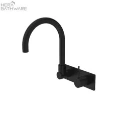 MECCA Wall Basin Mixer Swivel Spout - Handle Up -HERA BATHWARE mecca wall basin mixer swivel spout handle upmatte blackwall basin mixernero tapware 749119