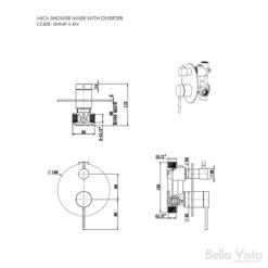 Mica Shower Mixer With Diverter With Back Plate- Chrome, Black, Brushed Nickel, Gunmetal, French Gold -HERA BATHWARE mica shower mixer with diverter with back plate chrome black brushed nickel gunmetal french goldgunmetalshower mixer with diverterbella vista 920668