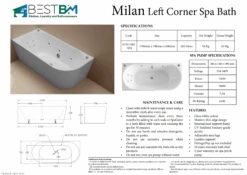 Millan Corner To Left 1500/1700mm Spa Bathtub -HERA BATHWARE millan corner to left 15001700mm spa bathtub3 large jets 8 mini jets1500mmbathtubbest bm 221660