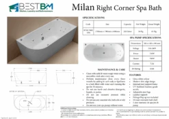 Millan Corner To Right 1500/1700mm Spa Bathtub -HERA BATHWARE millan corner to right 15001700mm spa bathtub3 large jets 8 mini jets1500mmbathtubbest bm 534140