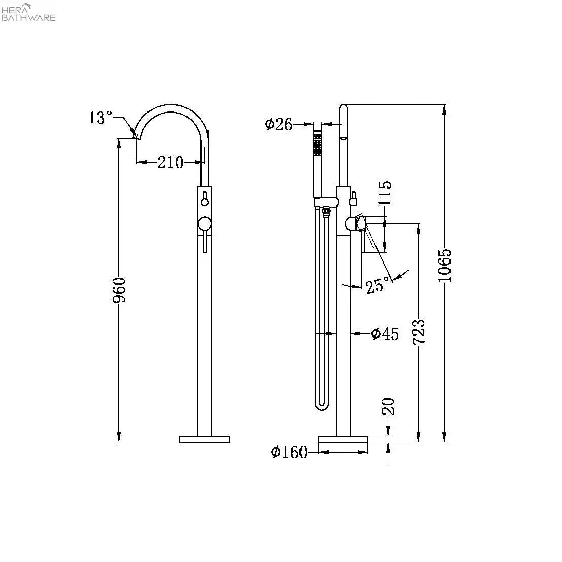 NOVA/Mecca Round Floor Mount Mixer With Handshower 3 NOVA/Mecca Round Floor Mount Mixer With Handshower - Image 3