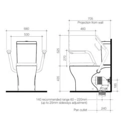 OPAL Cleanflush Easy Height Wall Faced Close Coupled Suite With Armrest | CAROMA -HERA BATHWARE opal cleanflush easy height wall faced close coupled suite with armrest caromadouble flap seat anthracite greytoiletcaroma 743944