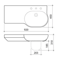OPAL Wall Basin 920mm Left Hand Shelf | CAROMA 7 OPAL Wall Basin 920mm Left Hand Shelf | CAROMA -HERA BATHWARE opal wall basin 920mm left hand shelf caroma3 tap holebasincaroma 186021
