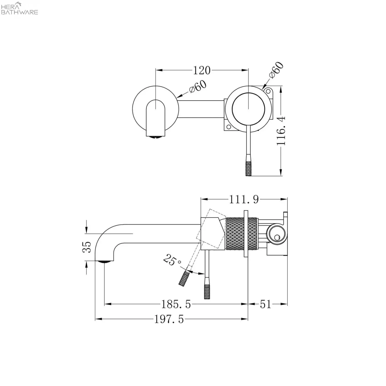 Opal Wall Basin/Bath Mixer Seperated 120-260mm Spout Length 3 Opal Wall Basin/Bath Mixer Seperated 120-260mm Spout Length - Image 3