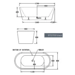 Oslo Free Standing Bathtub - Matte Black -HERA BATHWARE oslo free standing bathtub matte blackmatte black1700mmbathtubbest bm 691844