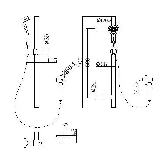 Pentro Brushed Yellow Gold Round Handheld Shower Rail Set 2 Pentro Brushed Yellow Gold Round Handheld Shower Rail Set - Image 2