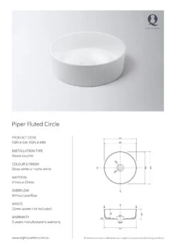 Piper Fluted Circle Above Counter Basin | Eight Quarter | EQFL 6 Piper Fluted Circle Above Counter Basin | Eight Quarter | EQFL -HERA BATHWARE piper fluted circle above counter basin eight quarter eqflmatte whiteabove counter basineight quarter 298385