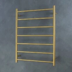 Radiant Round Ladder Towel 7 Bars 600x800mm RTR01 (240V) | Radiant -HERA BATHWARE radiant round ladder towel 7 bars 600x800mm rtr01 240vbottom leftbrushed goldheated towel railradiant 738617