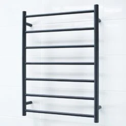 Radiant Round Ladder Towel 7 Bars 600x800mm RTR01 (240V) | Radiant -HERA BATHWARE radiant round ladder towel 7 bars 600x800mm rtr01 240vbottom leftmatte blackheated towel railradiant 264873