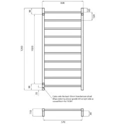 Radiant Square Ladder Towel 10 Bars 600x1200mm STR02 (240V) | Radiant -HERA BATHWARE radiant square ladder towel 10 bars 600x1200mm str02 240v radiantbottom leftmirror polished chromeheated towel railradiant 639510