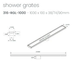 Radiant Tile Insert Floor Grate 1000mm (38mm Outlet) -HERA BATHWARE radiant tile insert floor grate 1000mm 90mm outletbrushed satinwasteradiant 366110 2