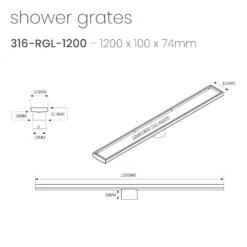 Radiant Tile Insert Floor Grate 1200mm (74mm Outlet) -HERA BATHWARE radiant tile insert floor grate 1200mm 74mm outletbrushed satinwasteradiant 627935