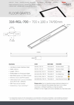 Radiant Tile Insert Floor Grate 700mm (74mm Outlet) -HERA BATHWARE radiant tile insert floor grate 700mm 74mm outletbrushed bronzewasteradiant 953823 1