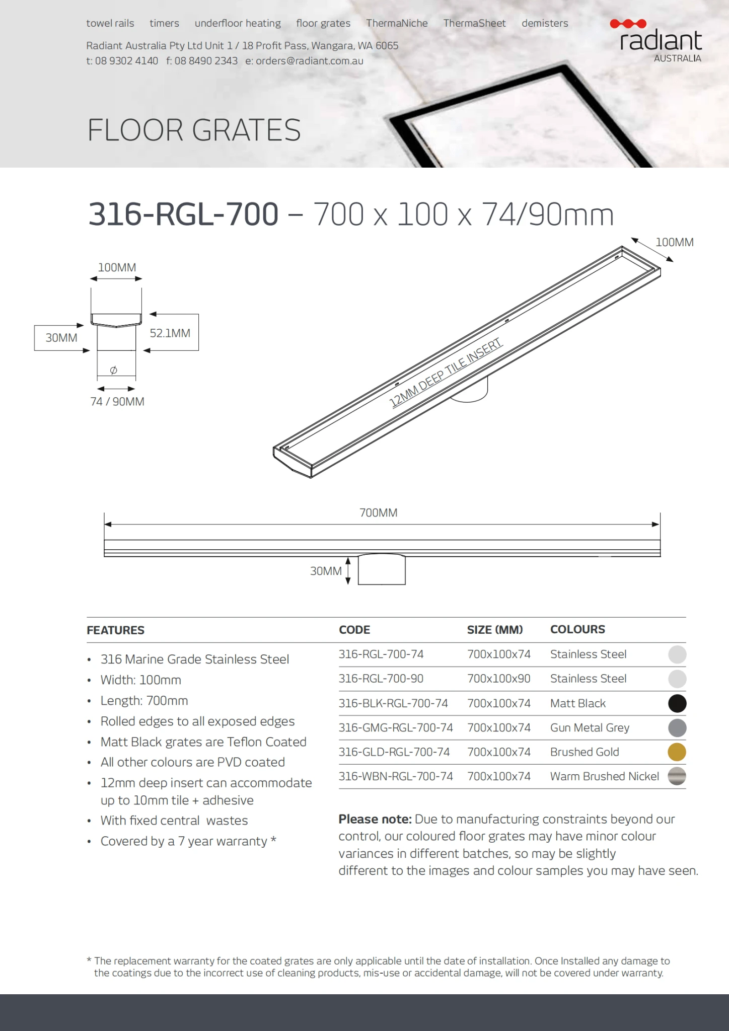 Radiant Tile Insert Floor Grate 700mm (90mm Outlet) 3 Radiant Tile Insert Floor Grate 700mm (90mm Outlet) - Image 3