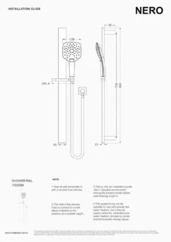RAIN 3 Function Rail Shower Square - Chrome -HERA BATHWARE rain 3 function rail shower square chromechromeshower railsnero tapware 527985