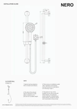 Rain Shower Rail With Push Button Shower - Chrome -HERA BATHWARE rain shower rail with push button shower chromechromeshower railsnero tapware 330499