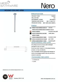 ROUND Ceiling Arm 450mm Length -HERA BATHWARE round ceiling arm 450mm lengthmatte blackshower armnero tapware 206336