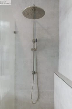 Round Combination Shower Rail, 300mm Rose, Single Function Hand Shower -HERA BATHWARE round combination shower rail 300mm rose single function hand showerbrushed nickeltapwaremeir 639389