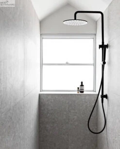 Round Combination Shower Rail, 300mm Rose, Single Function Hand Shower -HERA BATHWARE round combination shower rail 300mm rose single function hand showermatte blacktapwaremeir 514681