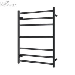 Round Matte Black Electric Heated Towel Rack 7 Bars 8 Round Matte Black Electric Heated Towel Rack 7 Bars -HERA BATHWARE round matte black electric heated towel rack 7 barsaquaperla 180723