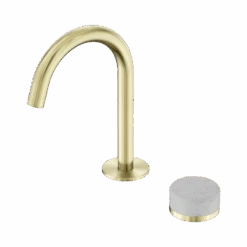 Serenity Progressive Basin Mixer Arc Spout -HERA BATHWARE serenity progressive basin mixer arc spoutbrushed goldcarrarabasin mixernero tapware 860573