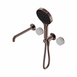 Serenity Progressive Shower System With Spout And Serenity Hand Shower -HERA BATHWARE serenity progressive shower system with spout and serenity hand showerbrushed bronzecarrarashower systemnero tapware 121423